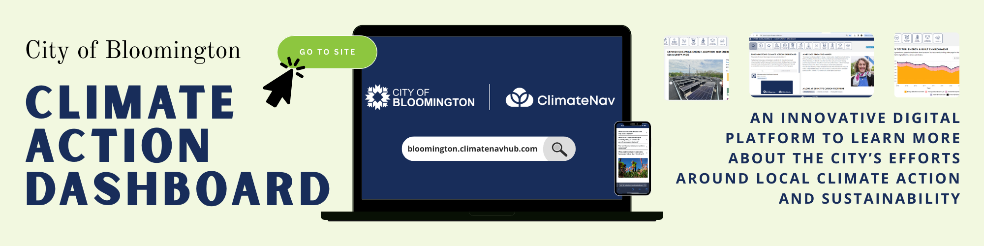 "Climate Action Dashboard: click here to access the innovative digital platform to learn more about the city's efforts around local climate action and sustainability."