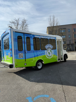Parks and Recreation's accessible Kid City mini bus showing the accessible entry doors.