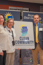 L to R - Clean Community Program Manager Melissa Shaber, Bloomington Stormwater Education Specialist Kriste Lindberg, and IDEM Commissioner Brian Rockensuess.jpg